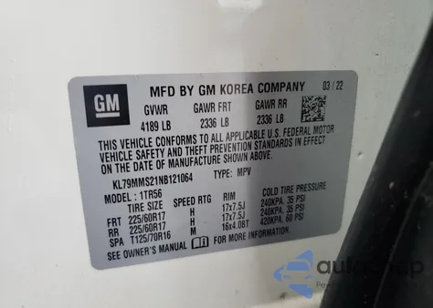 2022 Chevrolet Trailblazer Ls z USA, uszkodzony, nr VIN KL79MMS21NB121064